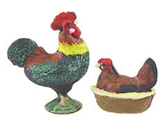 CARRUDUS - 1 Inch Scale Dollhouse Miniature - Hen And Rooster Banty Painted (CAR0015)