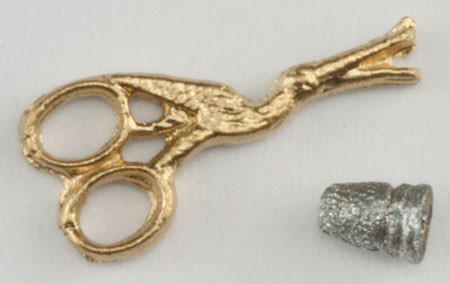 CARRUDUS - 1" Scale Stork Scissors And Thimble Dollhouse Miniature (0993)