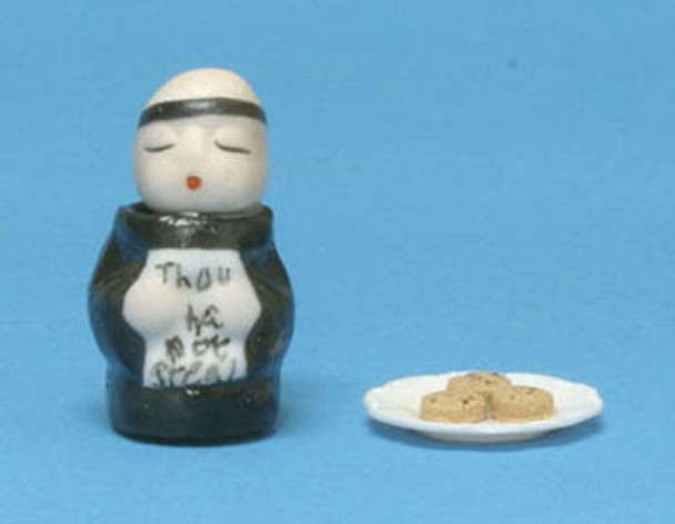 CARRUDUS - 1 Inch Scale Dollhouse Miniature - Thou Shall Not Steal Monk Cookie Jar With Assorted Plate (CARS10569)