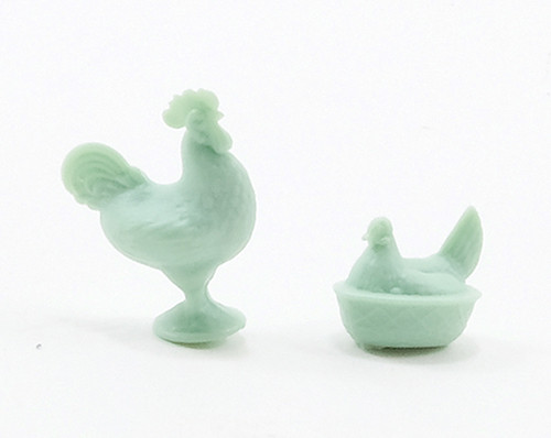 CHRYSNBON - 1 Inch Scale Dollhouse Miniature - Rooster And Hen Figurines Jadite (CB152J) 749939401846