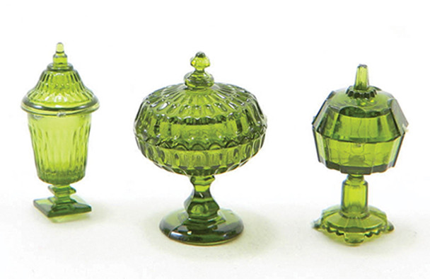 CHRYSNBON - 1 Inch Scale Dollhouse Miniature - Candy Dishes 3pc Emerald Green (CB68EG) 749939403352