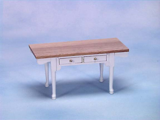 CLASSICS - 1 Inch Scale Dollhouse Miniature Dining Room Furniture - White Vermont Table With Oak Top (CLA00552) 731851005523