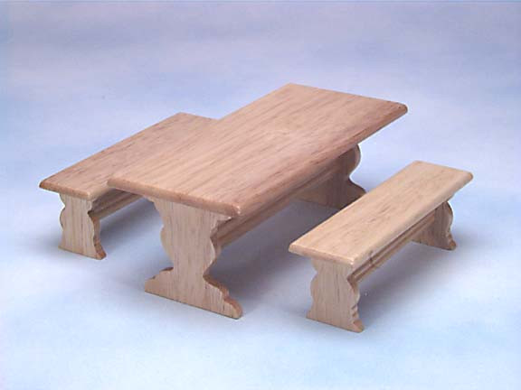 CLASSICS - 1 Inch Scale Dollhouse Miniature TRESTLE TABLE With BENCHES OAK (10567) 731851105674