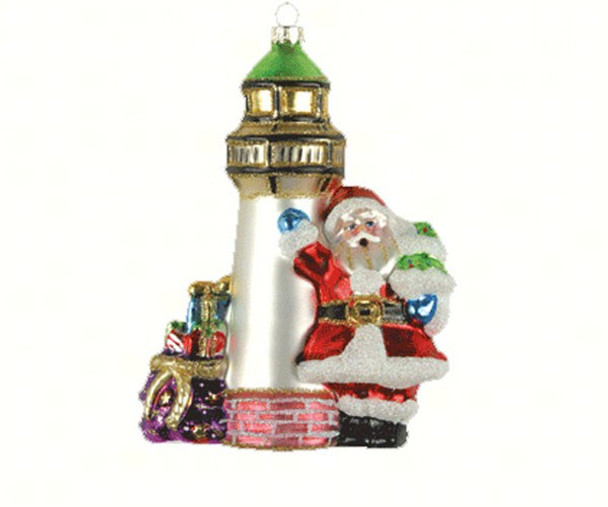 COBANE STUDIO - Santa's Lighthouse Glass Ornament (COBANEE355) 874504002088