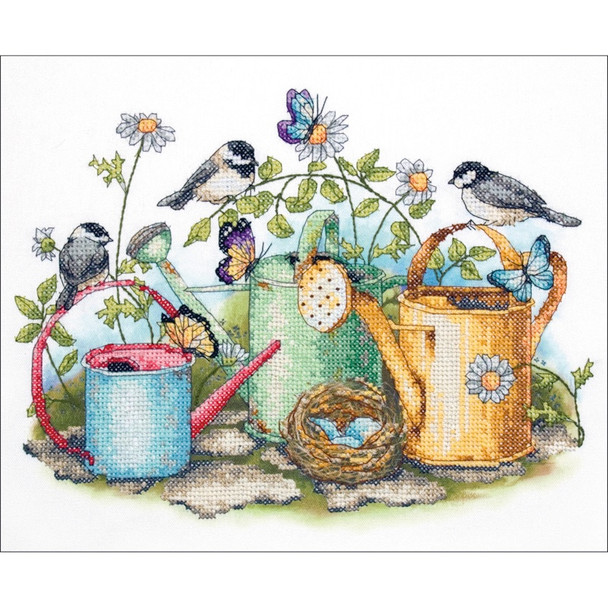 DIMENSIONS - Watering Cans Stamped Cross Stitch Kit-14"X11" (70-03243) 088677032432