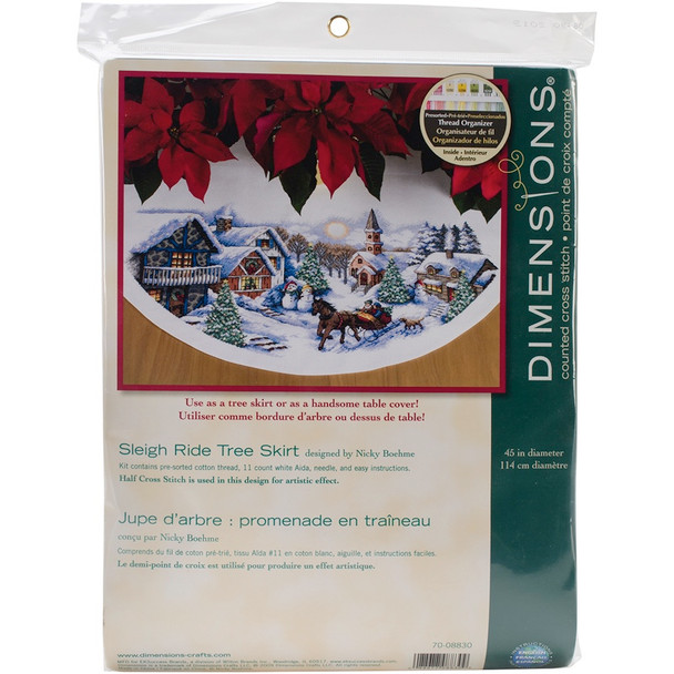 DIMENSIONS - Sleigh Ride Tree Skirt Counted Cross Stitch Kit-45" round 11 count (70-08830) 088677088309