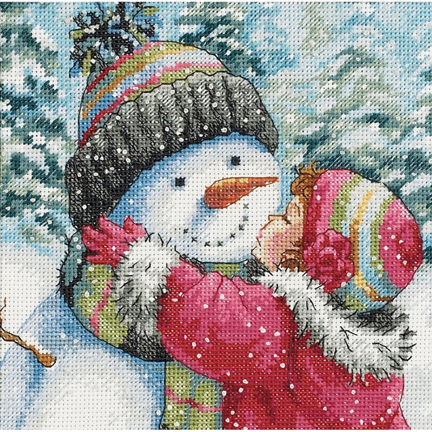 DIMENSIONS - Gold Petite A Kiss For Snowman Counted Cross Stitch kit-6"x6" 18 count (70-08833) 088677088330