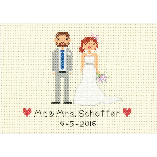 DIMENSIONS - Bride & Groom Wedding Record Mini Counted Cross Stitch Kit-7"x5" 14 count (70-65160) 088677651602