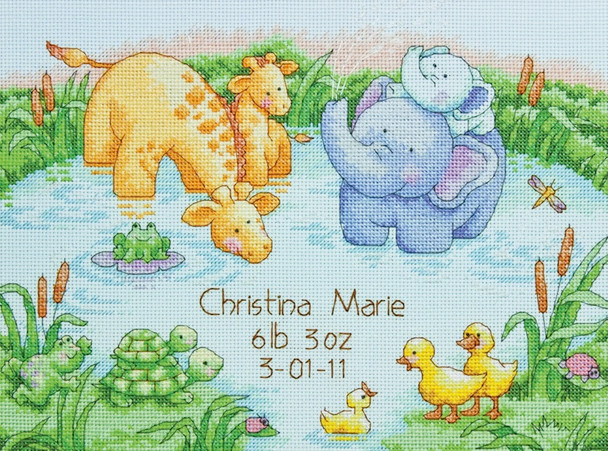 DIMENSIONS - Little Pond Birth Record Counted Cross Stitch Kit - 12"X9" 14 Count (70-73697) 088677736972