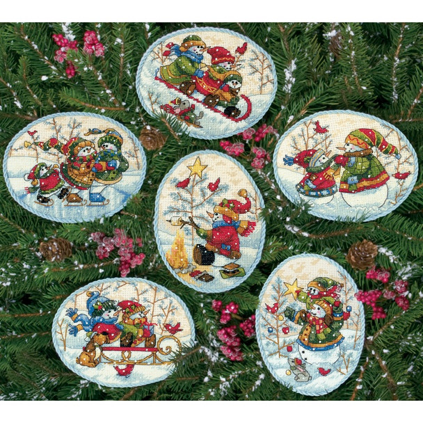 DIMENSIONS - Gold Collection Playful Snowman Ornaments Counted Cross Stit-Up to 4.5" set of 6 (8828) 088677088286