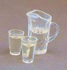 HUDSON RIVER - 1" Scale Dollhouse Miniature - Water Pitcher with 2 Glasses (53919)