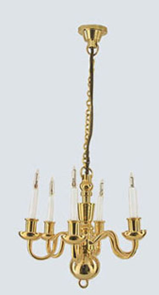 HOUSEWORKS - 1 Inch Scale Dollhouse Miniature - 6 Arm Brass Chandelier With Bi Pin Bulb (HW2524) 022931025242