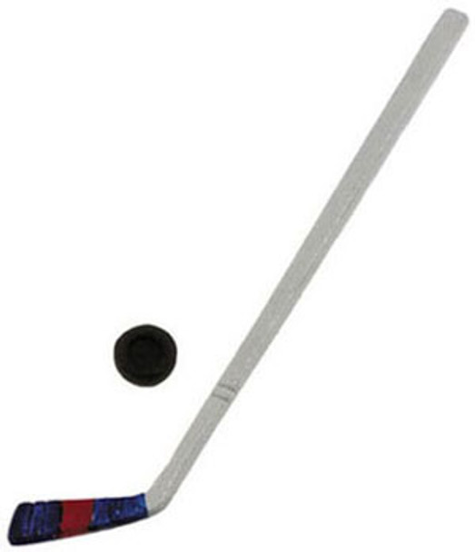 INTERNATIONAL MINIATURES - 1" Scale Dollhouse Miniature - Hockey Stick, Red/White/Blue with puck (65118) 731851651188