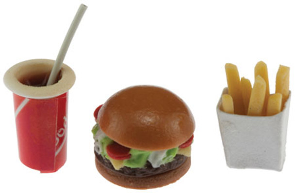 INTERNATIONAL MINIATURES - 1" Scale Hamburger French Fries and a Drink Dollhouse Miniature (65239) 731851652390