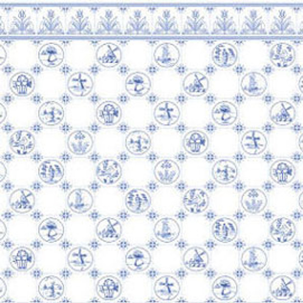 JACKSON MINIATURES - 1" Scale Dollhouse Miniature - Wallpaper: Dutch Tile, Blue On White (3 pieces in package) (06)