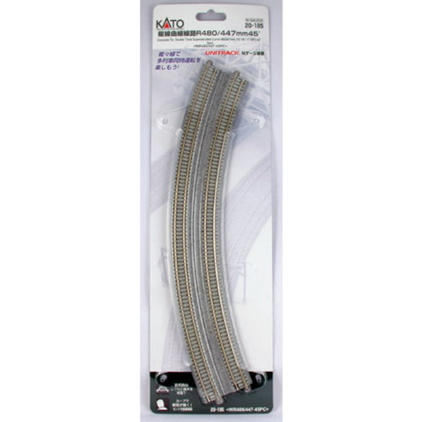 KATO - N Scale 18.9"/17.6" 45-Degree Dbl Curve Track , Concrete Tie(2) (20185) 4949727052588