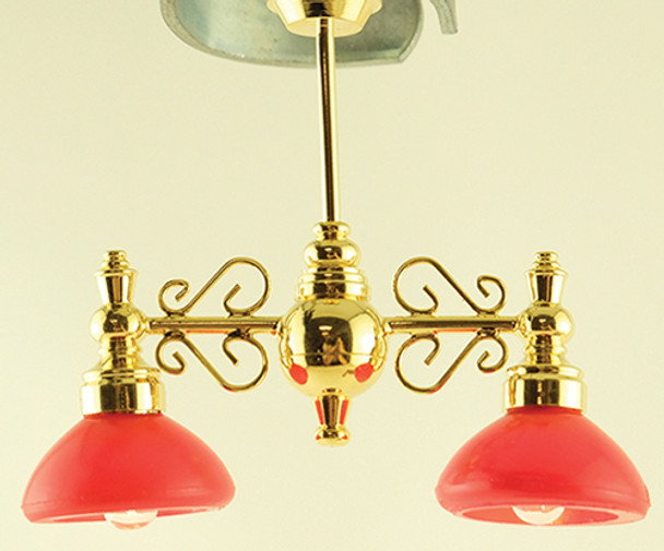 MINIATURE HOUSE - 1 Inch Scale Dollhouse Miniature - Billiard Chandelier With Red Shade 12 Volt (MH45138) 783970451385
