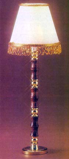 MINIATURE HOUSE - 1 Inch Scale Dollhouse FLOORING LAMP BROWN, GOLD BASE - WHITE SHADE, GOLD FRINGE (857) 783970008572