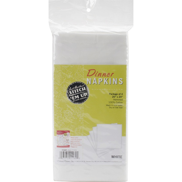 AUNT MARTHA'S - Stitch 'Em Up Dinner Napkins 20"X20" 4/pkg-white (pknap-1) 043272011602 AUNT MARTHA'S - Stitch 'Em Up Dinner Napkins 20"X20" 4/pkg-white (pknap-1) 043272011602