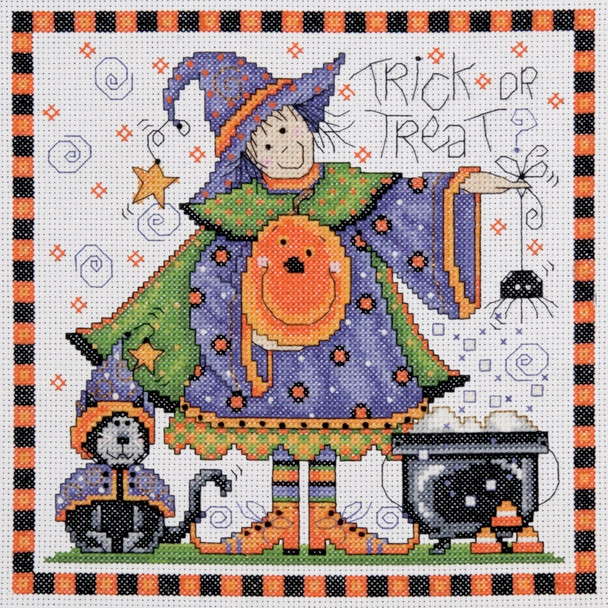 TOBIN - Trick Or Treat Counted Cross Stitch Kit - 8"X8" 14 Count (DW2751) 021465027517