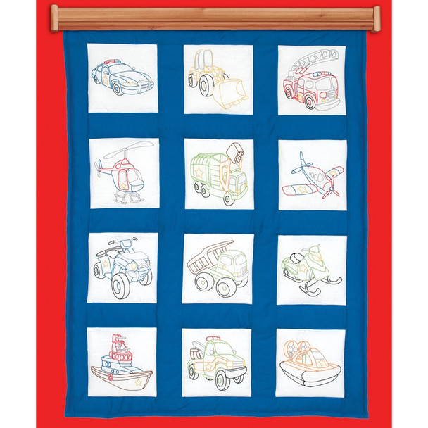 JACK DEMPSEY - Themed Stamped White Quilt Blocks 9"X9" 12/Pkg - Rescue Vehicles (737 745) 013155527452
