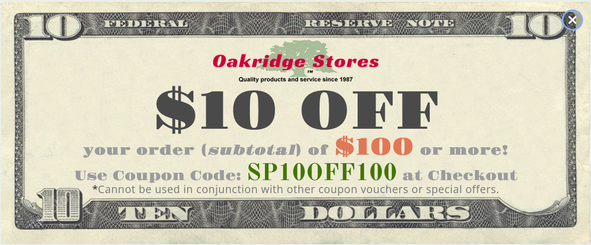 Take $10 OFF your order (subtotal) of$100 or more! Use coupon code SP10OFF100. Offer cannot be used in conjunction with other coupon vouchers or special offers.