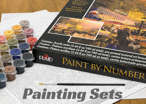 Paint-by-number Sets for all ages, Crat kits for beginners to more advanced from no-mix oil and acrylic paint craft sets to  mix and blend oil and acrylic painting by number craft sets.