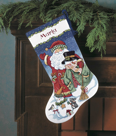 DIMENSIONS - Santa & Snowman Stocking Counted Cross Stitch Kit-16 Long 14  count (8714)