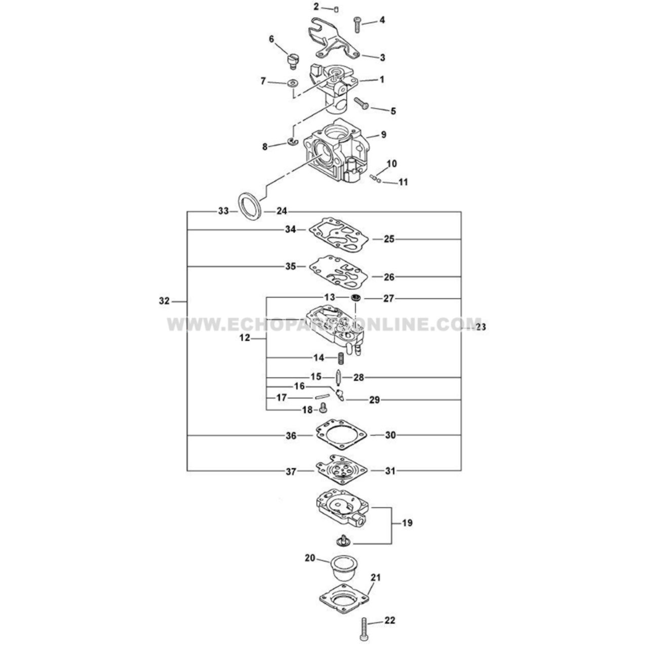 ECHO A021000700 - CARBURETOR WYK-186 SRM-261 | Genuine Part
