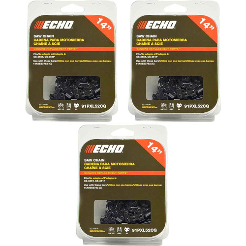 CHAINSAW CHAIN BY ECHO  91PXL AdvanceCut,  PITCH 3/8" LP, 14" BAR, 0.050" GAUGE, 52 DL  PK3