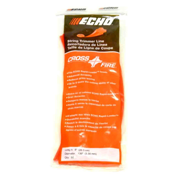 ECHO 102222130 - .130 50 COUNT PRE-CUT LINE FOR RAPID-LOADER HEADS - 8" LENGTH ECHO 102222130 - .130 50 COUNT PRE-CUT LINE FOR RAPID-LOADER HEADS - 8" LENGTH