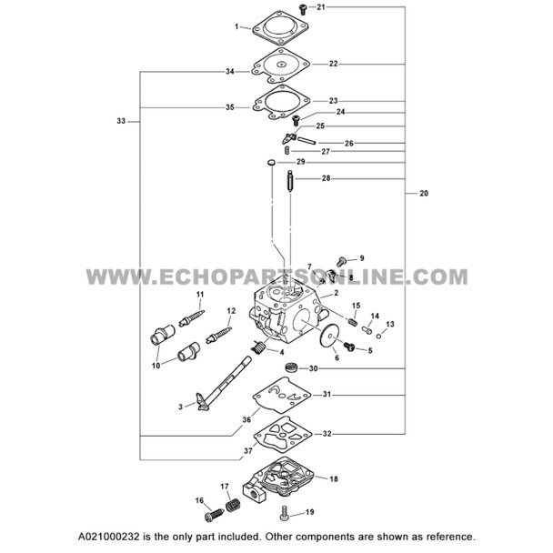 Parts lookup Echo CS 346 Carburetor A021000232 OEM diagram Parts lookup Echo CS 346 Carburetor A021000232 OEM diagram