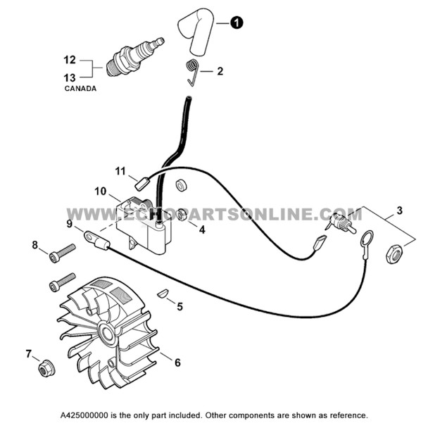 Parts lookup Echo CS 590 Spark Plug A425000000 OEM diagram