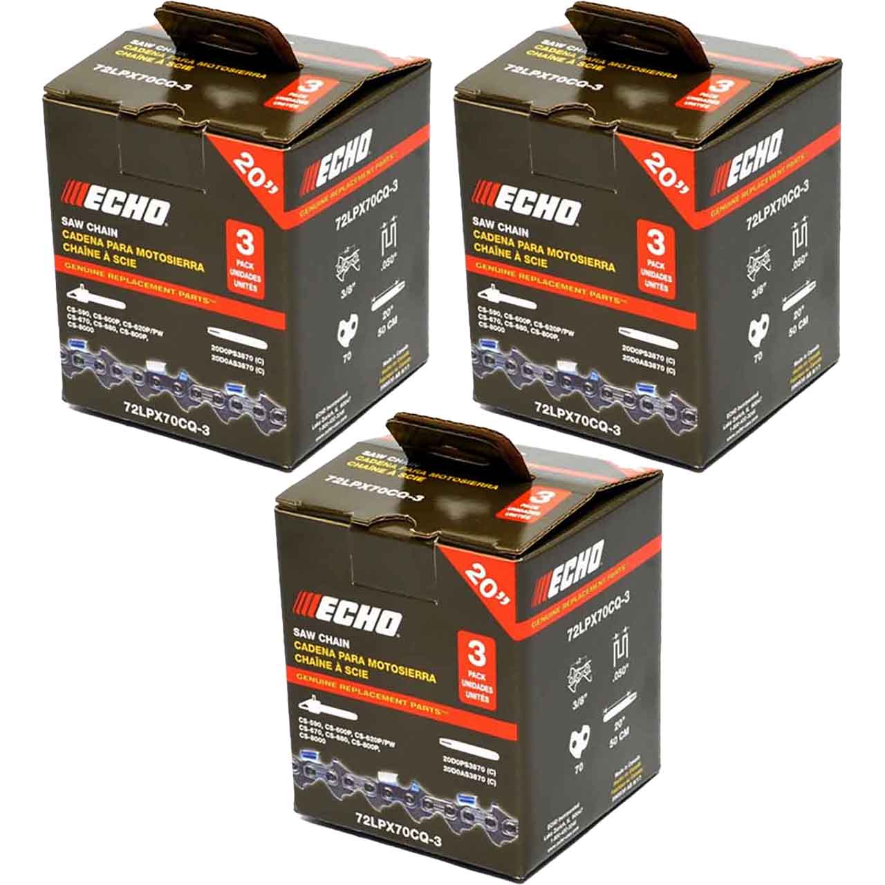 3 Pack of 72LPX70CQ-3 Echo PowerCut Chain - 20