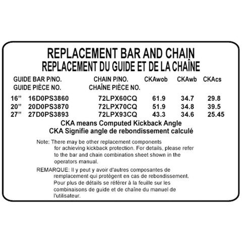 ECHO X524005760 - LABEL BAR & CHAIN CS-600P CA | Genuine Part