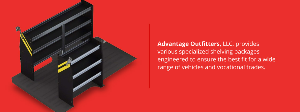 Specialized shelving packages for various vehicles and trades.