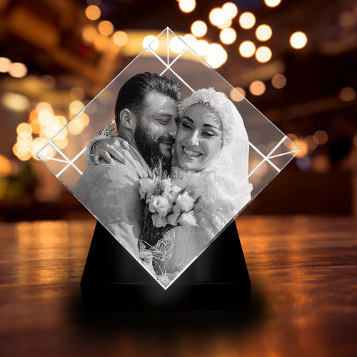 Personalized 3D Custom Glass Laser Etched & Engraved Crystal Jewel Diamond Cube Photo Picture Image Keepsake.