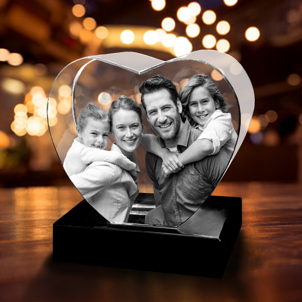 Personalized 3D Custom Glass Laser Etched & Engraved Crystal Heart Photo Picture Image Keepsake.