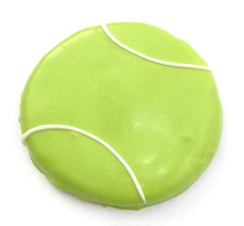 Close-up of yogurt-decorated peanut butter dog treat