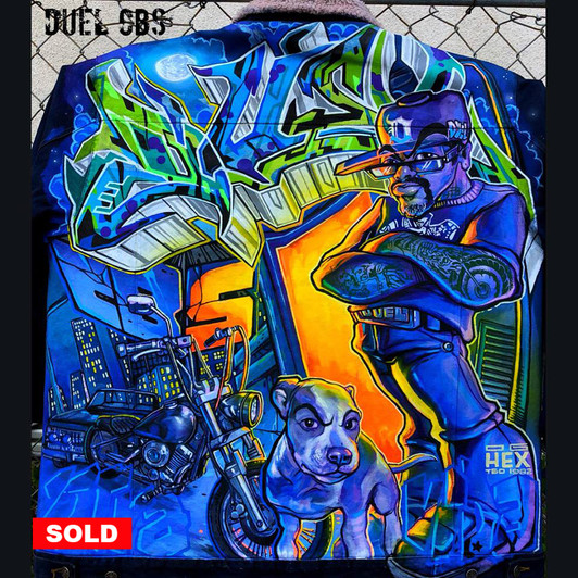 "DUEL" HANDPAINTED DENIM BBOY JACKET "DUEL" HANDPAINTED DENIM BBOY JACKET