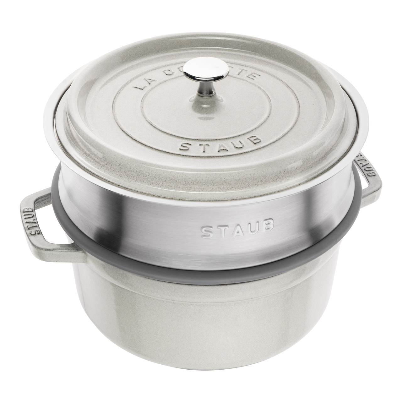 Round Cocotte with Steamer 24cm, White Truffle