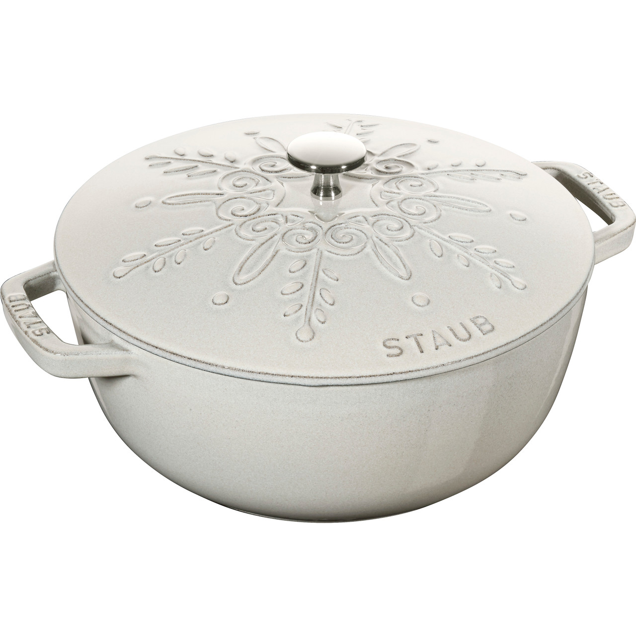 【新品】Staub スノーフレークフレンチルースターココット カンパーニュ 24 French Oven Round Snowflake 24cm, White Truffle - Zwilling Australia