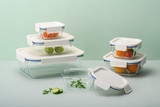 Clear Glass White Rect Container -630ml