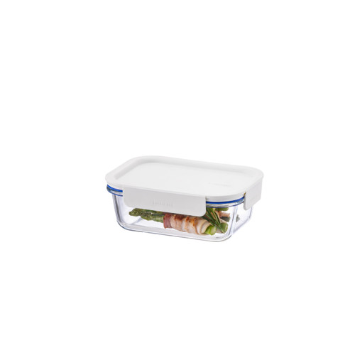Clear Glass White Rect Container -630ml