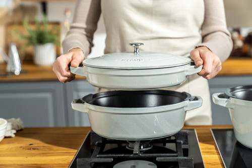 Round Stackable Cocotte Set/2 24cm, White Truffle