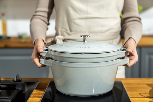 Round Stackable Cocotte Set/2 24cm, White Truffle