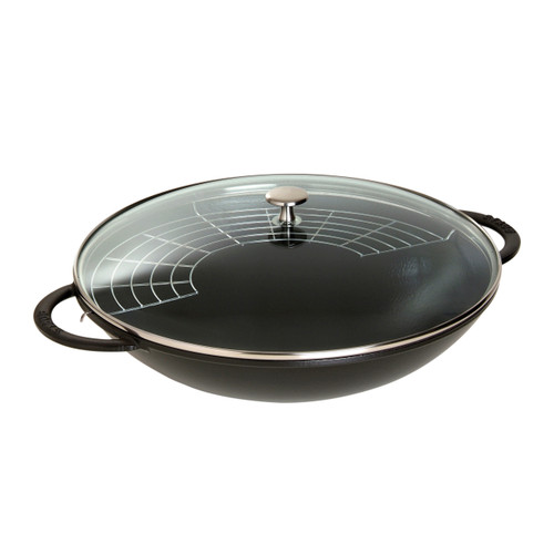 Cast Iron Wok with Glass Lid 37cm, Black