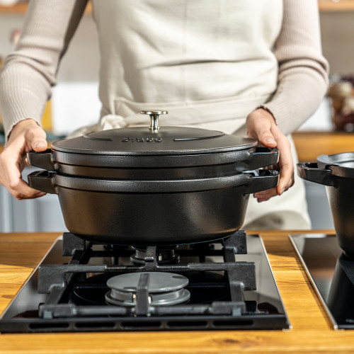 Stackable 3pc Cocotte + Braiser + Pan+ Lid 24 cm Black