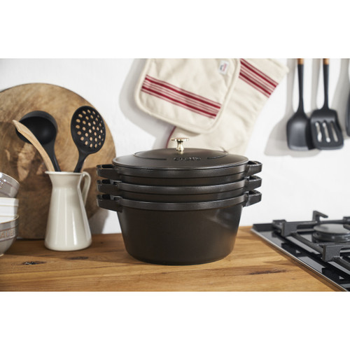 Staub Stackable 3pc Cocotte + Braiser + Pan+ Lid 24 cm Black