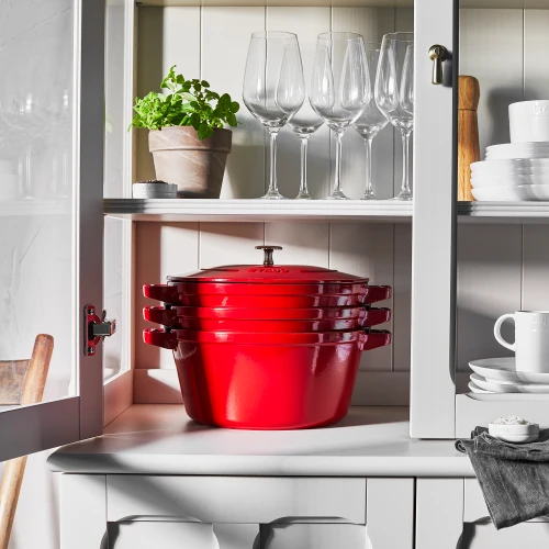 Stackable 3pc Cocotte + Braiser + Pan+ Lid 24cm, Cherry Red